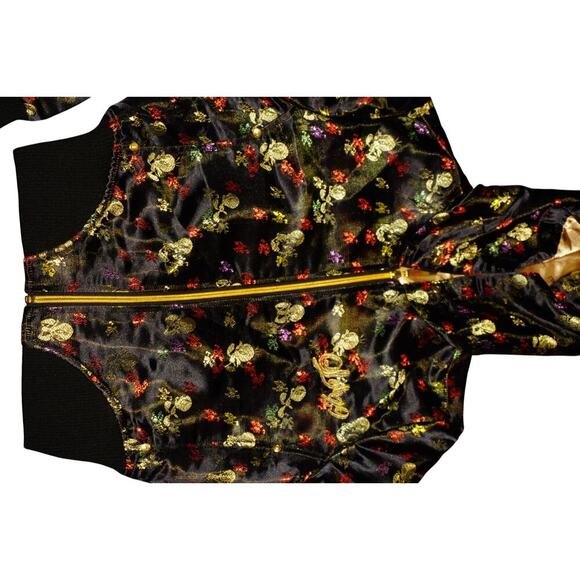 Lot29 Y2K Black Satin Skull Print Cropped Zip Hoodie Jacket Gold Logo Women’s M - Picture 8 of 13